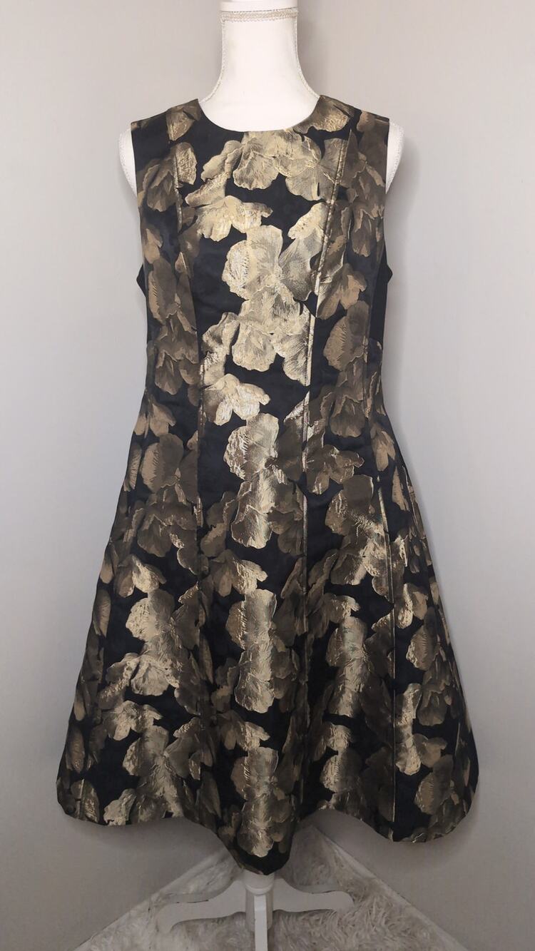 NWT Donna Karan Metallic Floral Jacquard Midi Dress 10